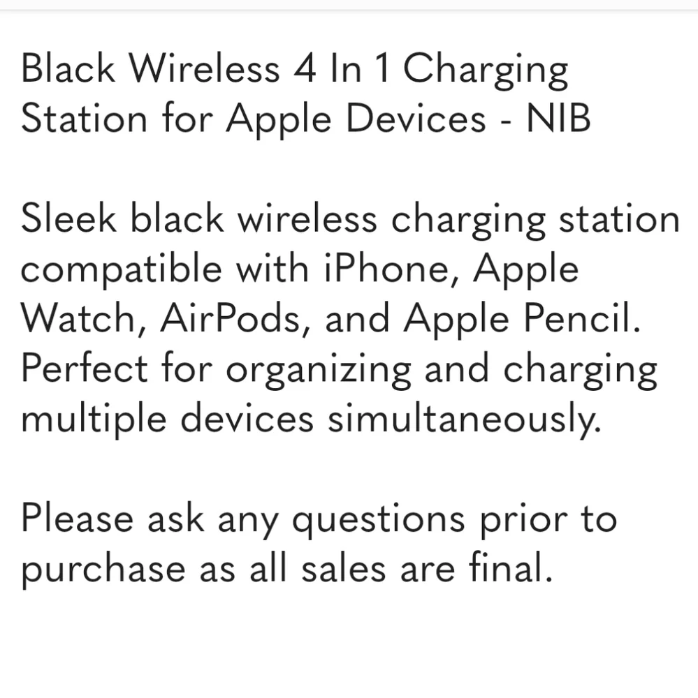Black Wireless 4 In 1 Charging Station for Apple Devices - NIB